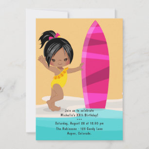 Invitación Verano de Chica Negra Fiesta de Cumpleaños en la P