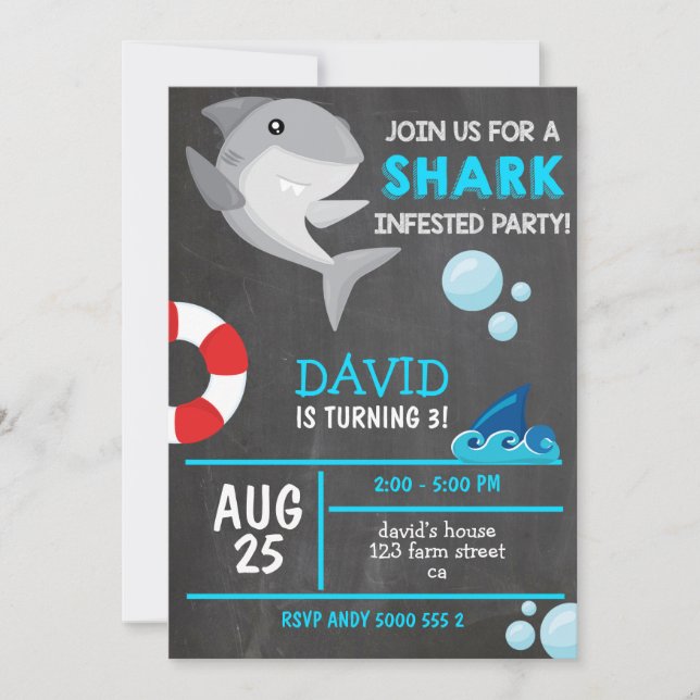 Invitación Verano de cumpleaños de Shark Boy (Anverso)