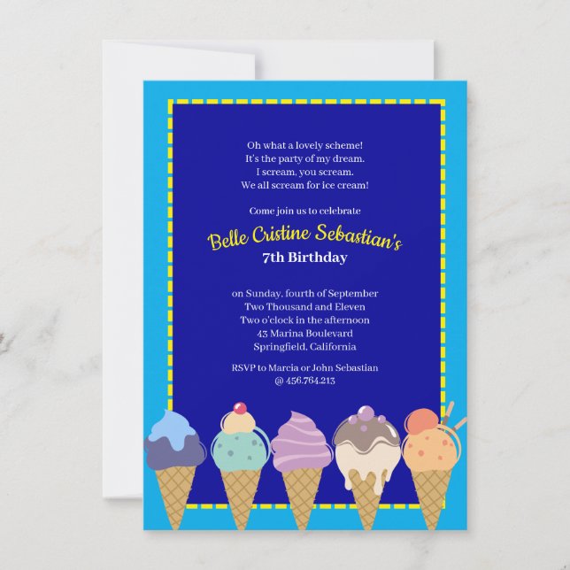 Invitación Verano de cumpleaños del Crema de Hielo (Anverso)