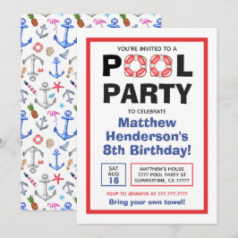 Invitación Verano de cumpleaños del Fiesta de la piscina