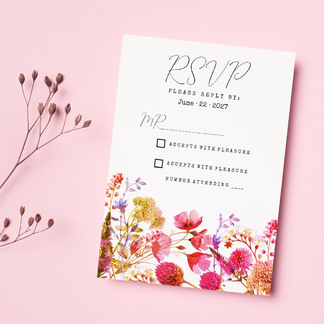 Invitación verano de flor silvestre amarillo rosa naranja RSV (Orange pink yellow wildflower summer RSVP )