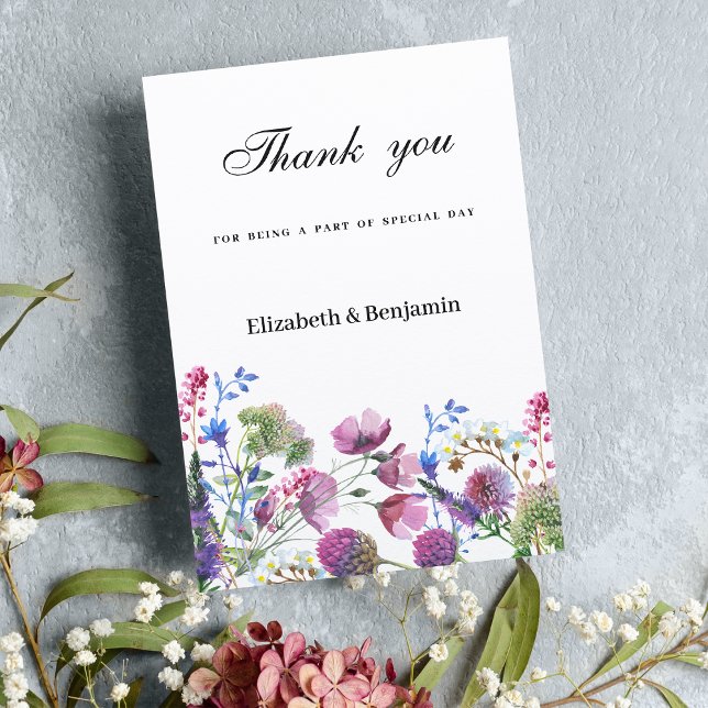 Invitación Verano de flores silvestres rosadas de lavanda púr (Pink lavender purple wildflower summer Thank You )