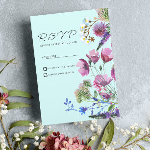 Invitación Verano de flores silvestres Verde azuladas rosadas