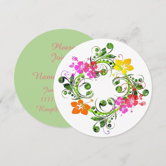 Invitación Verano de flores tropicales de Hibiscus (Anverso / Reverso)