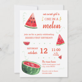 Invitación verano de la sandía primer cumpleaños UNO EN UN ME