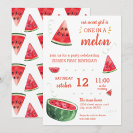 Invitación verano de la sandía primer cumpleaños UNO EN UN ME