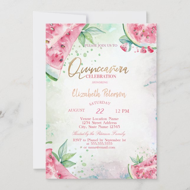 Invitación Verano de la sandía tropical Quinceanera (Anverso)