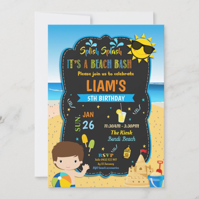 Invitación Verano de los chicos de cumpleaños de la piscina d (Anverso)