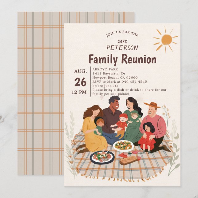 Invitación Verano de primavera de Ilustracion de Reunión Fami (Anverso / Reverso)
