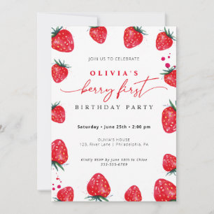Invitación Verano de primavera de primer cumpleaños de fresa