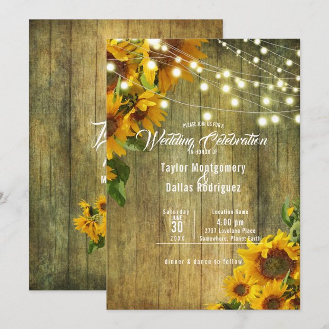 Invitación Verano del girasol | Rustic Americana (Anverso / Reverso)