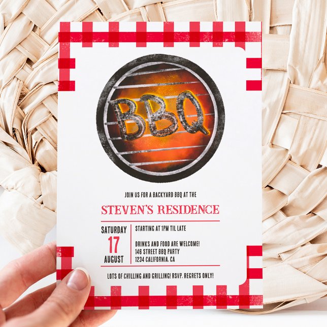 Invitación Verano divertido patio trasero bbq grill gingham (Subido por el creador)