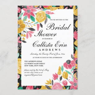 Invitación Verano Dorado Rosa Floral Agua de color Dorado Duc