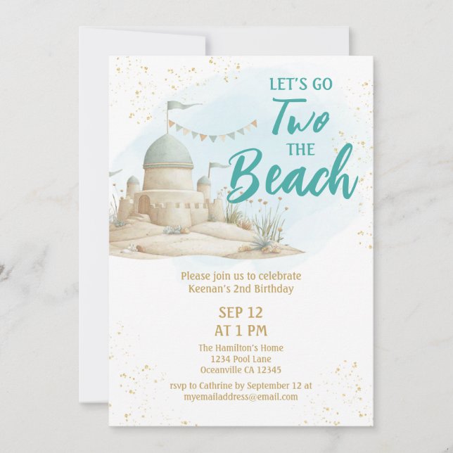 Invitación Verano Dos a la Playa Segundo Cumpleaños  (Anverso)