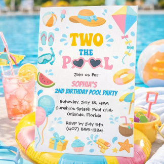 Invitación Verano Dos La Chica de la Fiesta en la Piscina Cum