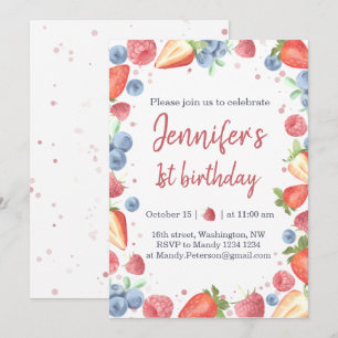 Invitación Verano dulce Berry Fresa primer cumpleaños