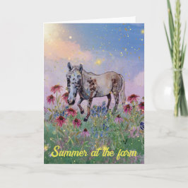 Invitación Verano en la granja caballos blancos flores sol