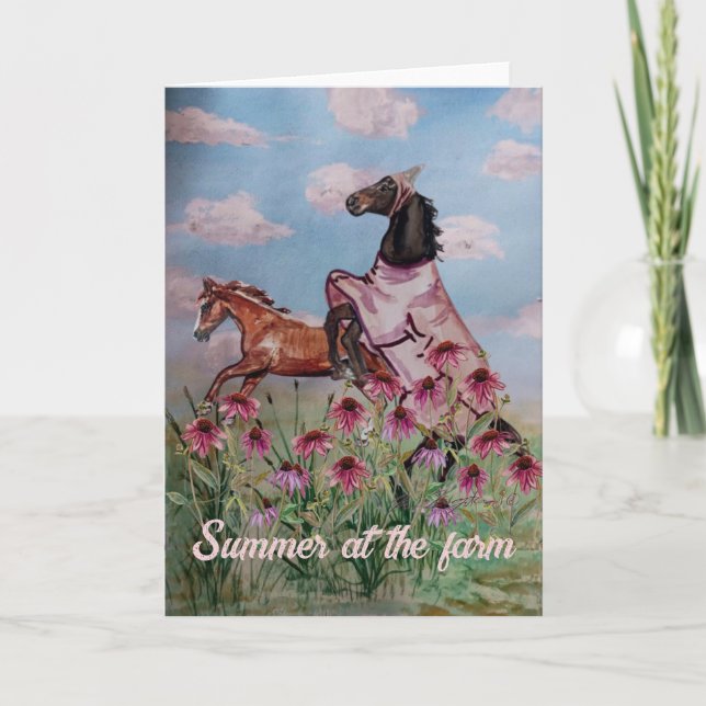 Invitación Verano en los caballos de la granja jugando (Anverso)