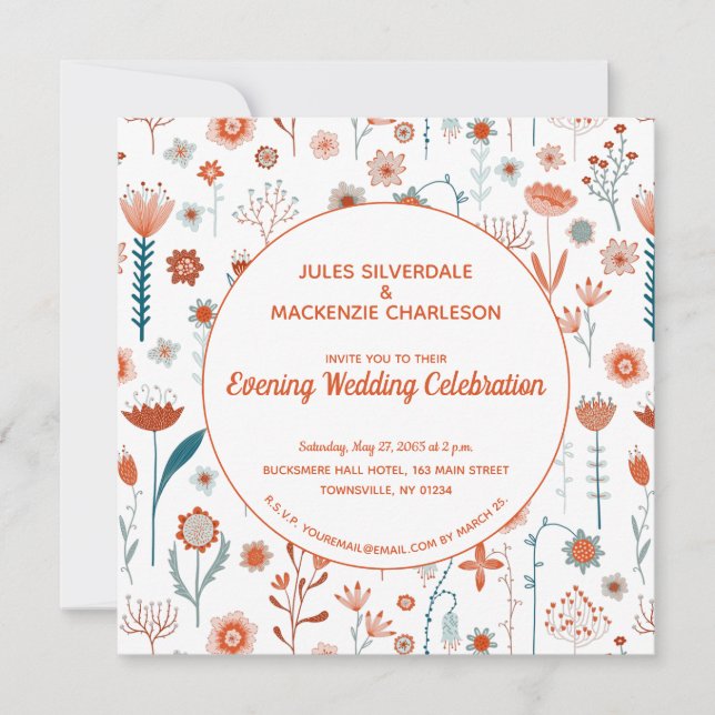 Invitación Verano escandinavo Flores Boho Boda de la noche (Anverso)