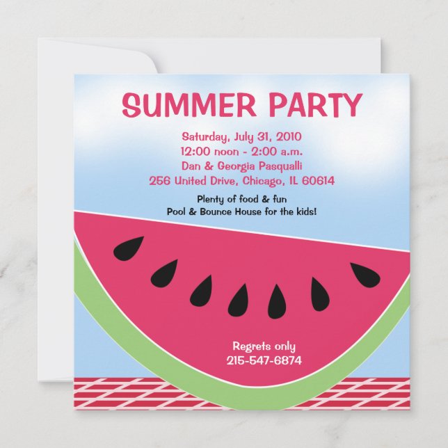 Invitación Verano Fiesta Picnic Watermelon 5x5 personalizado (Anverso)
