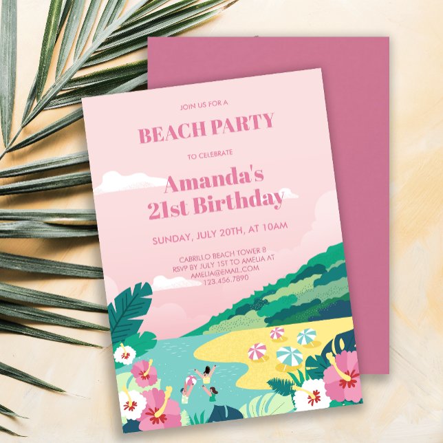 Invitación Verano Fiesta Tropical Beach Adulto Cumpleaños (Summer Tropical Beach Party Adult Birthday Invitation)