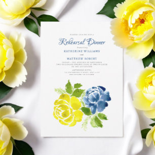 Invitación Verano floral Boho amarillo azul de la marina
