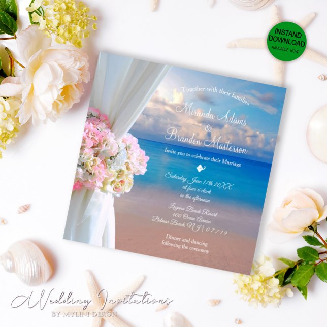 Invitación Verano Floral Sunset Océano Tropical Beach Wedding (Subido por el creador)