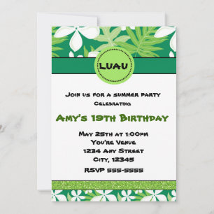 Invitación Verano Floral Verde Hawaiano Plumeria