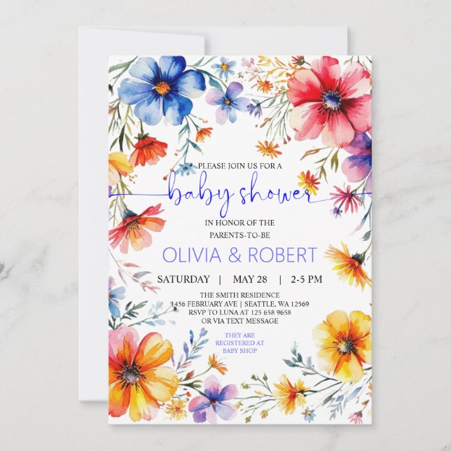 Invitación Verano Flores salvajes Wreath Baby Shower (Anverso)