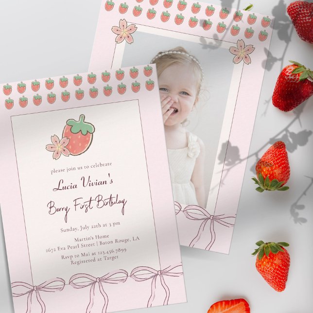 Invitación Verano, fresas, cinta de opciones 1er cumpleaños (Subido por el creador)