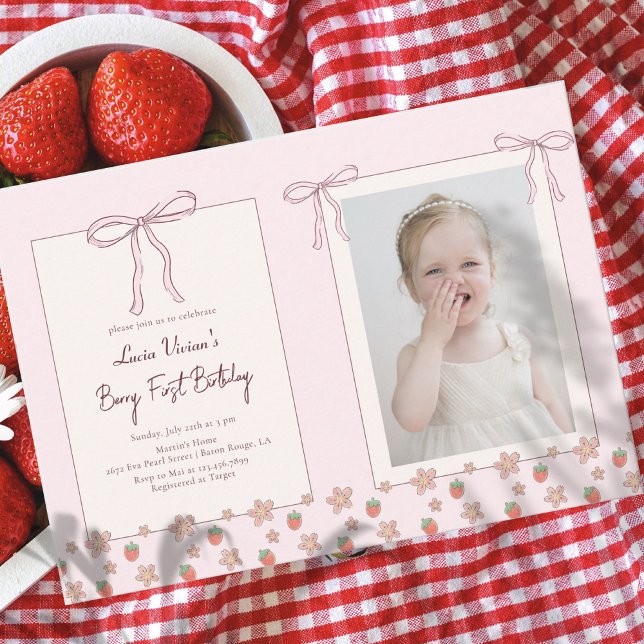 Invitación Verano, fresas, cinta de opciones 1er cumpleaños (Subido por el creador)