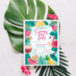 Invitación Verano, Frutas, Fiesta de Cumpleaños en la Piscina