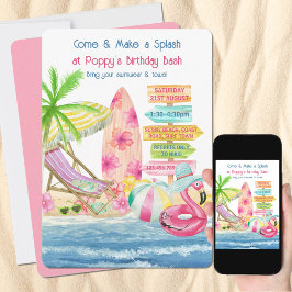 Invitación Verano Fun Beach y Chicas de Surf Cumpleaños