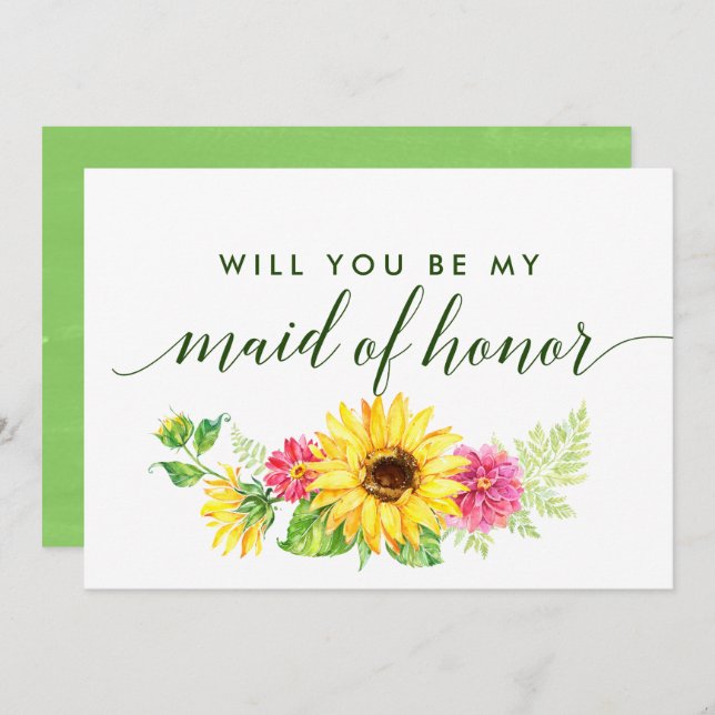 Invitación Verano Girasol Serás Mi Mujer De Honor (Anverso / Reverso)
