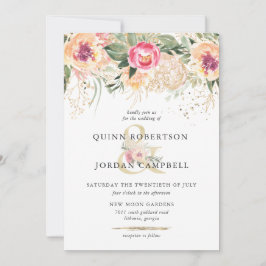 Invitación Verano indio | Boda de color de agua rosa peonés