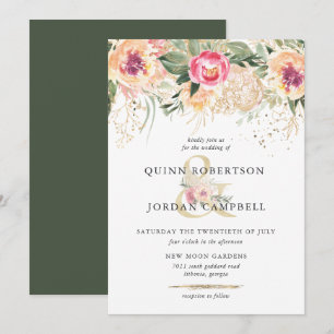 Invitación Verano Indio   Boda de peonías rosadas en acuarela