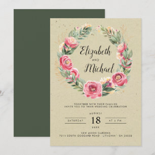 Invitación Verano Indio   Boda de Peonías Rosadas en Acuarela