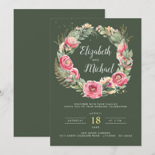 Invitación Verano Indio   Boda de Peonías Rosadas en Acuarela