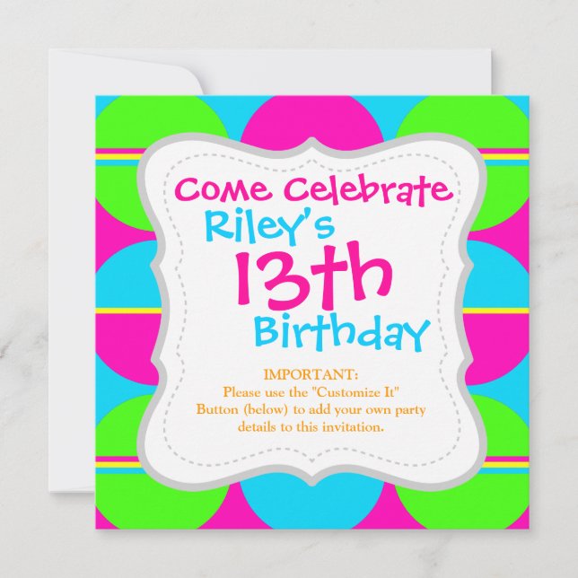 Invitación Verano Lime Verde Caliente Rosado Círculos Verde a (Anverso)