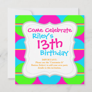 Invitación Verano Lime Verde Caliente Rosado Círculos Verde a