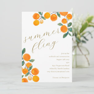 Invitación Verano Loco de Naranja Cítrica Fruta Acuarela Boho