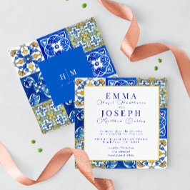 Invitación verano mediterráneo Boda amarillo azul moderno