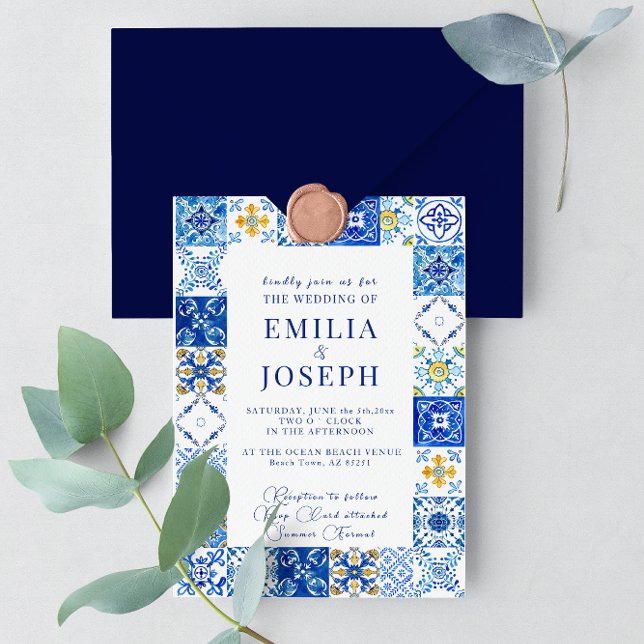 Invitación verano mediterráneo moderno Boda azul brillante (Subido por el creador)