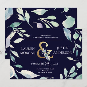 Invitación verano montañoso floral oro ampersy Boda