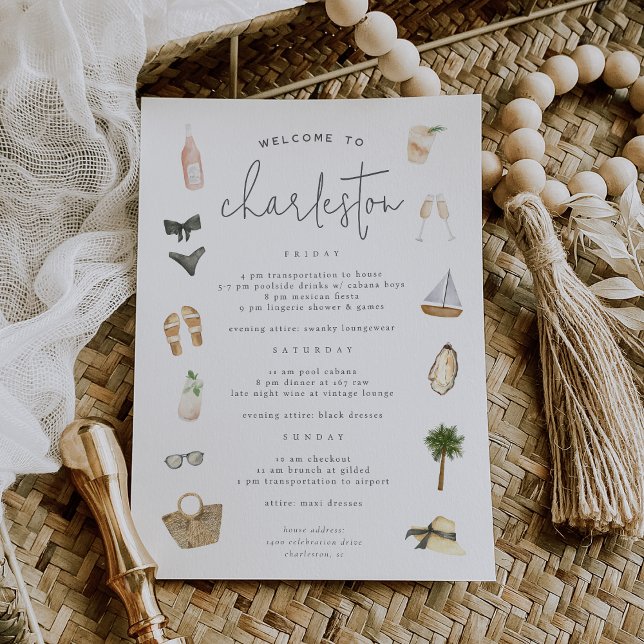 Invitación Verano Neutral Bachelorette Fin de Semana Itinerar (Subido por el creador)