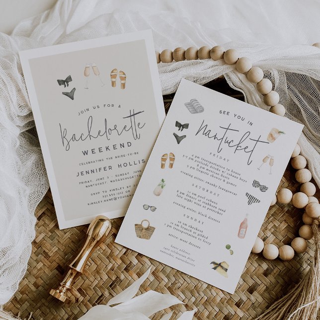 Invitación Verano Neutrales Bachelorette Fin de Semana Itiner (Subido por el creador)