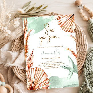 Invitación Verano Océano Mar Te Vemos Pronto Verde Sabio Baby