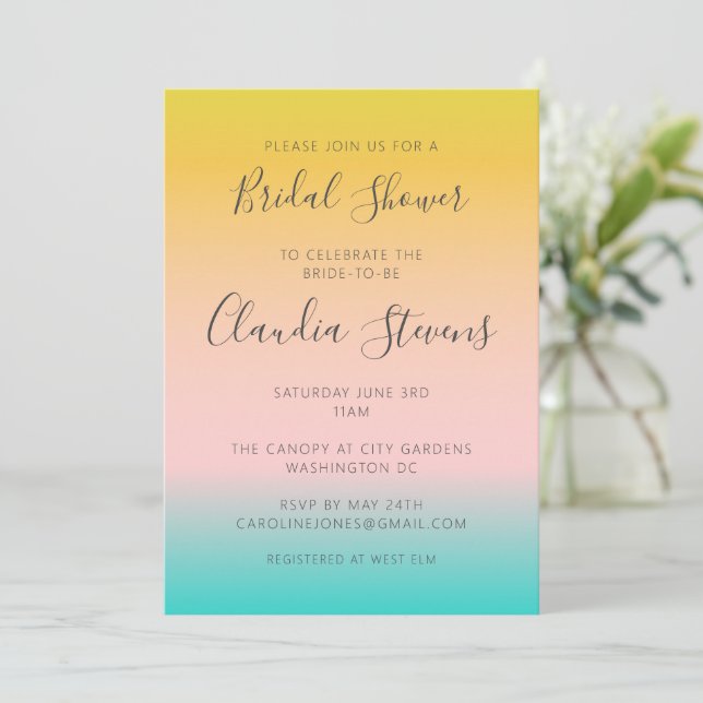Invitación Verano Pastel Ombre Sunset Tropical Bridal Ducha (Anverso de pie)