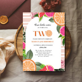 Invitación Verano Pequeño Naranja Cítrico Segundo Cumpleaños