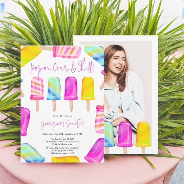 Invitación Verano Pop con helado frío foto Sweet 16 (Summer Pop on chill ice cream photo Sweet 16 Invitation)